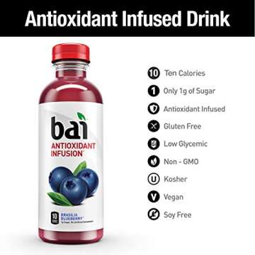 Bai Flavored Water, Brasilia Blueberry, Antioxidant Infused Drinks, 18 Fl Oz (Pack of 6)