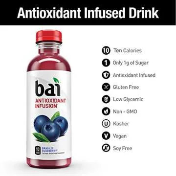 Bai Flavored Water, Brasilia Blueberry, Antioxidant Infused Drinks, 18 Fl Oz (Pack of 6)