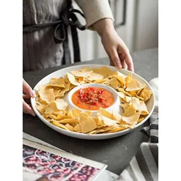 LAUCHUH Porcelain Chip and Dip Serving Set Divided Serving Trays Appetizers and Cheeses Serving Platter Compartment Dish for Father's Day, Christmas, Snack, Fruit, Veggies, Candy, 12-inch Set of 1