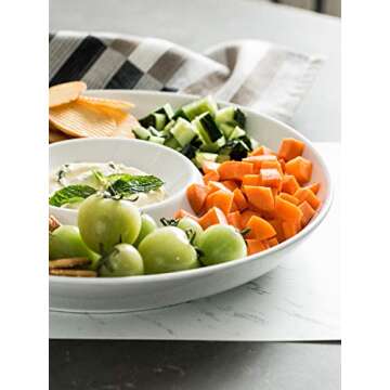 LAUCHUH Porcelain Chip and Dip Serving Set Divided Serving Trays Appetizers and Cheeses Serving Platter Compartment Dish for Father's Day, Christmas, Snack, Fruit, Veggies, Candy, 12-inch Set of 1