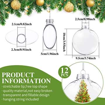 12 Pcs 4 Inch Christmas Ball Ornaments Plastic Fillable Ornament Balls Clear Christmas Ornaments for...