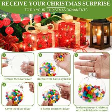 12 Pcs 4 Inch Christmas Ball Ornaments Plastic Fillable Ornament Balls Clear Christmas Ornaments for DIY Craft Projects Round Christmas Tree Decor Birthday Wedding Halloween Decor 100 mm