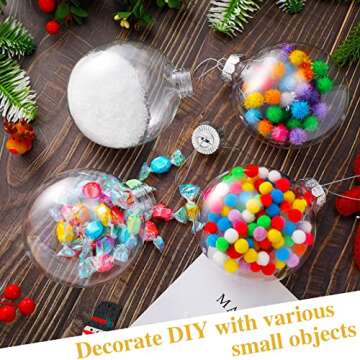 12 Pcs 4 Inch Christmas Ball Ornaments Plastic Fillable Ornament Balls Clear Christmas Ornaments for DIY Craft Projects Round Christmas Tree Decor Birthday Wedding Halloween Decor 100 mm