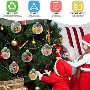 12 Pcs 4 Inch Christmas Ball Ornaments Plastic Fillable Ornament Balls Clear Christmas Ornaments for DIY Craft Projects Round Christmas Tree Decor Birthday Wedding Halloween Decor 100 mm
