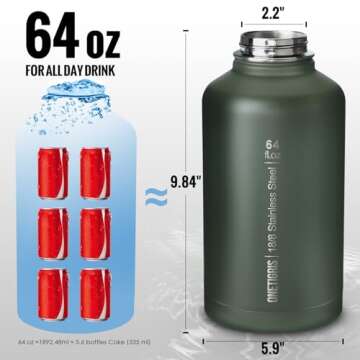 OneTigris Tactical Half Gallon Water Bottle with Straw - 64 oz Vacuum Insulated Stainless Steel Wate...