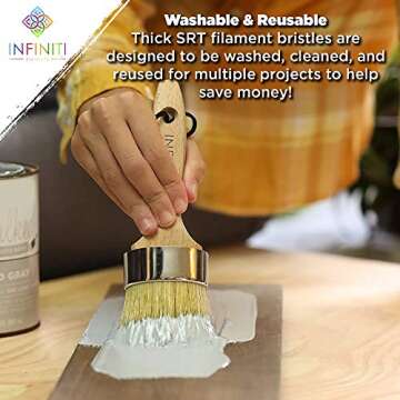 Professional Chalk and Wax Paint Brush 2PC Set!!!! Large DIY Painting and Waxing Tool | Smooth, Natural Bristles | Folk Art, Home Décor, Wood Projects, Furniture, Stencils | Reusable (Large Small 2pc)