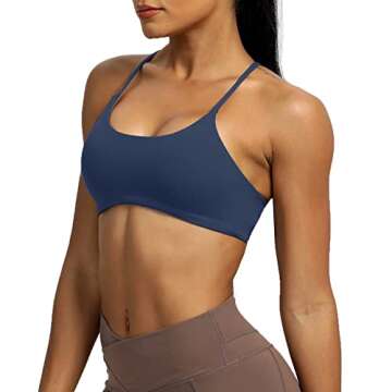 Aoxjox Women's Workout Sports Bras Fitness Backless Padded Ivy Low Impact Bra Yoga Crop Tank Top (Navy, Medium)