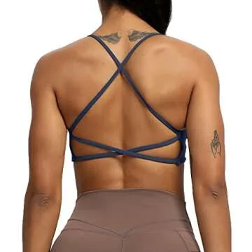 Aoxjox Women's Workout Sports Bras Fitness Backless Padded Ivy Low Impact Bra Yoga Crop Tank Top (Navy, Medium)