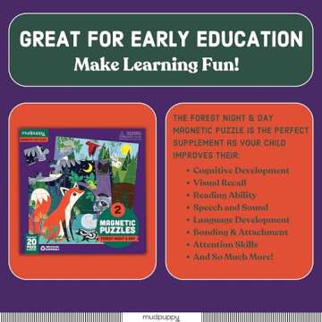 Mudpuppy Forest Night & Day - Tri Fold Magnetic Puzzles Featuring Two 20 Piece Forest Themed Artwork