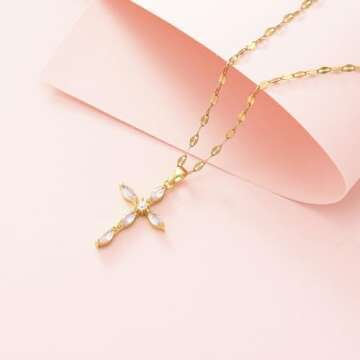 Cross Necklace for Women Diamond Cross Pendant Necklace Cubic Zirconia Crystal Birthstone Cross Neck...