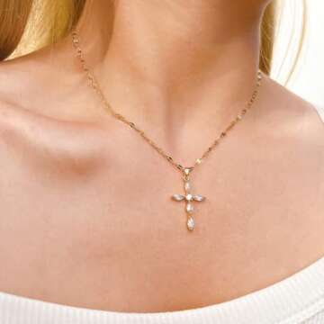 Cross Necklace for Women Diamond Cross Pendant Necklace Cubic Zirconia Crystal Birthstone Cross Necklace Religious Gifts for Women Style1 White