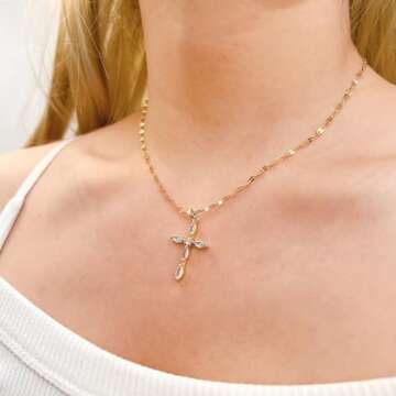 Cross Necklace for Women Diamond Cross Pendant Necklace Cubic Zirconia Crystal Birthstone Cross Necklace Religious Gifts for Women Style1 White