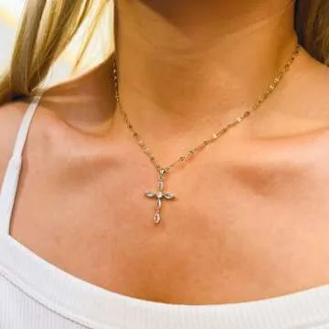 Cross Necklace for Women Diamond Cross Pendant Necklace Cubic Zirconia Crystal Birthstone Cross Necklace Religious Gifts for Women Style1 White