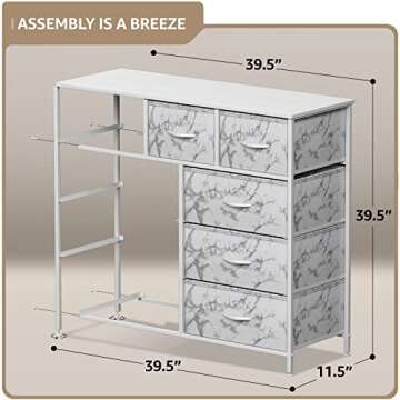 Sorbus Dresser with 9 Drawers - Furniture Storage Chest Tower Unit for Bedroom, Hallway, Closet, Office Organization - Steel Frame, Wood Top, Easy Pull Fabric Bins (Marble White – White Frame)