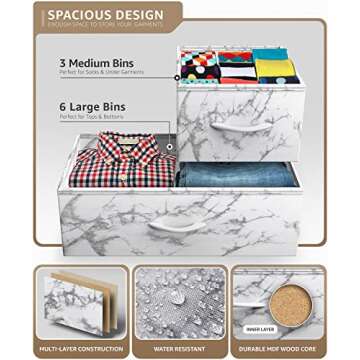 Sorbus Dresser with 9 Drawers - Furniture Storage Chest Tower Unit for Bedroom, Hallway, Closet, Office Organization - Steel Frame, Wood Top, Easy Pull Fabric Bins (Marble White – White Frame)