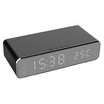 Hopkog LED Smart Alarm Clock Time Temperature Display Wireless Charging Pad Dock, 10W Qi-Certified for iPhone 11, 11 Pro Max, XR, Xs Max, XS, X, 8, 8 Plus, Galaxy S10 S9 S8, Note 10 Note 9 and More