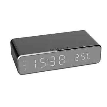 Hopkog LED Smart Alarm Clock Time Temperature Display Wireless Charging Pad Dock, 10W Qi-Certified for iPhone 11, 11 Pro Max, XR, Xs Max, XS, X, 8, 8 Plus, Galaxy S10 S9 S8, Note 10 Note 9 and More