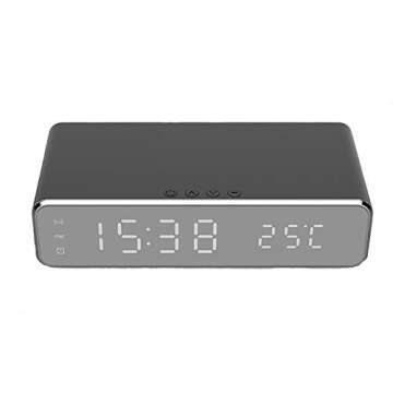 Hopkog LED Smart Alarm Clock Time Temperature Display Wireless Charging Pad Dock, 10W Qi-Certified for iPhone 11, 11 Pro Max, XR, Xs Max, XS, X, 8, 8 Plus, Galaxy S10 S9 S8, Note 10 Note 9 and More