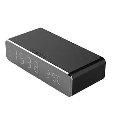 Hopkog LED Smart Alarm Clock Time Temperature Display Wireless Charging Pad Dock, 10W Qi-Certified for iPhone 11, 11 Pro Max, XR, Xs Max, XS, X, 8, 8 Plus, Galaxy S10 S9 S8, Note 10 Note 9 and More
