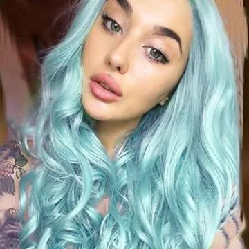 Baby Blue Wig Best Blue Synthetic Lace Front Wigs for Women Long Wavy Hair Wig Realistic Ice Blue Sy...
