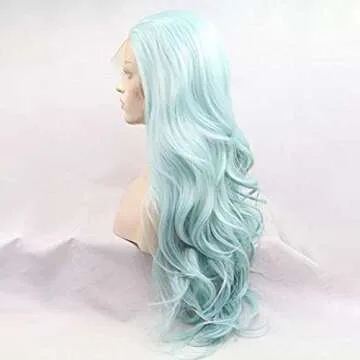 Baby Blue Wig Best Blue Synthetic Lace Front Wigs for Women Long Wavy Hair Wig Realistic Ice Blue Synthetic Heat Resistant Fiber Hair Full Density Natural Hairline Lace Wig Cospaly Daily 24 Inch