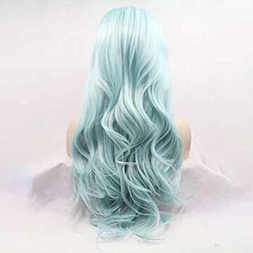 Baby Blue Wig Best Blue Synthetic Lace Front Wigs for Women Long Wavy Hair Wig Realistic Ice Blue Synthetic Heat Resistant Fiber Hair Full Density Natural Hairline Lace Wig Cospaly Daily 24 Inch