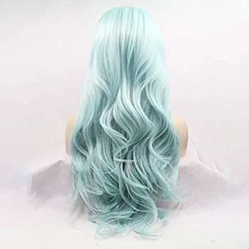 Baby Blue Wig Best Blue Synthetic Lace Front Wigs for Women Long Wavy Hair Wig Realistic Ice Blue Synthetic Heat Resistant Fiber Hair Full Density Natural Hairline Lace Wig Cospaly Daily 24 Inch
