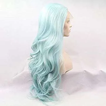 Baby Blue Wig Best Blue Synthetic Lace Front Wigs for Women Long Wavy Hair Wig Realistic Ice Blue Synthetic Heat Resistant Fiber Hair Full Density Natural Hairline Lace Wig Cospaly Daily 24 Inch