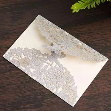 Jofanza 5X7.3 Inch 20PCS Silver Glitter Laser Cut Wedding Invitations with Butterfly and Envelopes Lace Flora Invitations Cards for Quinceañera Birthday Party Invites