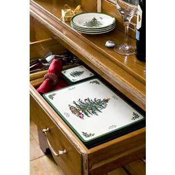 Spode Christmas Tree Holiday Coasters (Set of 6) - Cork Backed Board, Heat and Stain Resistant Drink...