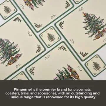 Spode Christmas Tree Holiday Coasters (Set of 6) - Cork Backed Board, Heat and Stain Resistant Drink Coasters - Durable Tabletop Protection, Festive Coasters for Home Décor (4" x 4")