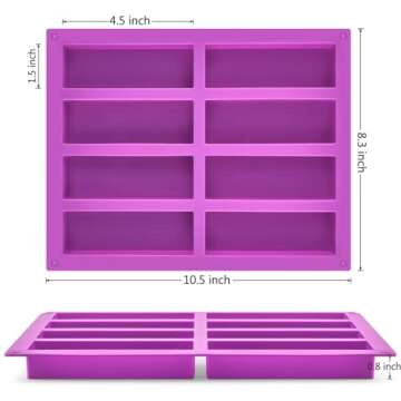 8 Cavity Granola Bar Mold, 2 Pack Rectangle Silicone Chocolate Mold Candy Bar Mold for Baking Cereal...