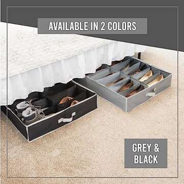 HOLDN' STORAGE Under Bed Shoe Organizer - Set of 2, Tear-Resistant 600D Material, Grey, Transparent Cover, Holds Up to 32 Pairs of Shoes