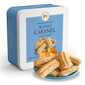 Indulge in Mississippi Cheese Straw Factory Sea Salt Caramel Straw Cookies in Gift Tin - 10oz