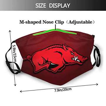 BABYLAB Arkansas Razorbacks Gear Football Team Face Adjustable Cover Windproof and Belt Washable Men's Adult's and Kid's Reusable Cloth Masks Flag