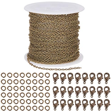 SUNNYCLUE DIY 33 Feet Antique Bronze Curb Cable Chain Link Necklace 1.5x2mm Links with 30 Brass Lobs...