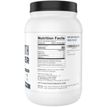 Bone Broth Protein Powder – Pure Grass-Fed Beef Bone Broth, Unflavored with Natural Collagen, Gluc...