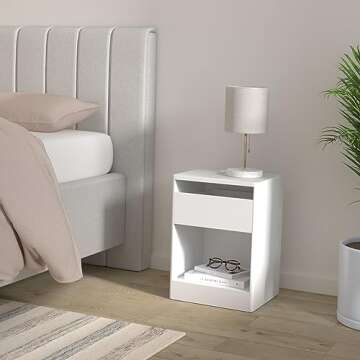 VASAGLE LED Nightstand with Charging Station, Adjustable Light Colors, 2 AC Outlets, 2 USB Ports, Be...