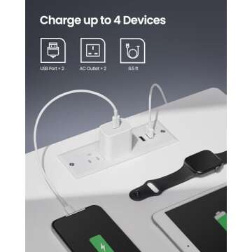 VASAGLE LED Nightstand with Charging Station, Adjustable Light Colors, 2 AC Outlets, 2 USB Ports, Bedside Table, Side Table with Drawer, Modern, 13.8 x 15.7 x 21.7 Inches, Cloud White ULET618T14V1