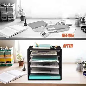 EASEPRES 5 Slot Mesh Desk Organizer Tray, File Paper Letter Folder Holder Desktop Paper Sorter Mail Organization Rack Storage Accessories, for Office Home School Classroom, Black