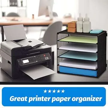 EASEPRES 5 Slot Mesh Desk Organizer Tray, File Paper Letter Folder Holder Desktop Paper Sorter Mail Organization Rack Storage Accessories, for Office Home School Classroom, Black