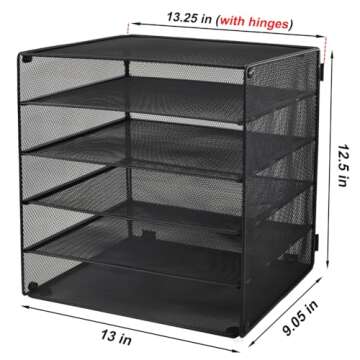 EASEPRES 5 Slot Mesh Desk Organizer Tray, File Paper Letter Folder Holder Desktop Paper Sorter Mail Organization Rack Storage Accessories, for Office Home School Classroom, Black