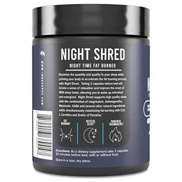 Night Shred Fat Burner and Natural Sleep Support | Ashwaganda, 5-HTP, CLA, Melatonin | Appetite Supp...