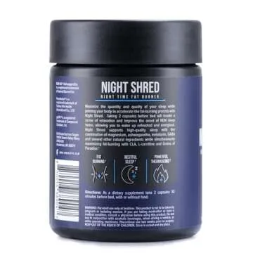 Night Shred Fat Burner and Natural Sleep Support | Ashwaganda, 5-HTP, CLA, Melatonin | Appetite Suppressant | Weight Loss Support Nighttime Fat Burning (60 Vegetarian Capsules)