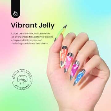 Beetles Jelly Gel Nail Polish Set, 6 Colors Jelly Blue Purple Crystal Gel Nail Polish Rainbow Yellow Green Orange Nail Gel Uv LED Dryer Cured Nail Trend Gel Nail Art Gifts for Women