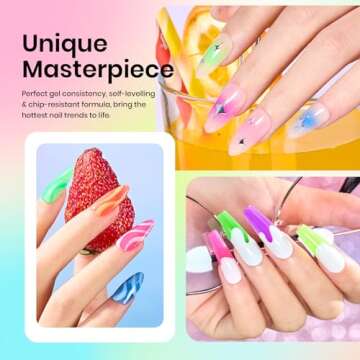 Beetles Jelly Gel Nail Polish Set, 6 Colors Jelly Blue Purple Crystal Gel Nail Polish Rainbow Yellow Green Orange Nail Gel Uv LED Dryer Cured Nail Trend Gel Nail Art Gifts for Women