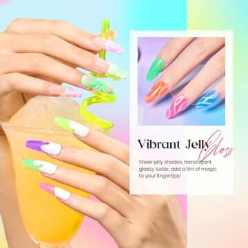 Beetles Jelly Gel Nail Polish Set, 6 Colors Jelly Blue Purple Crystal Gel Nail Polish Rainbow Yellow Green Orange Nail Gel Uv LED Dryer Cured Nail Trend Gel Nail Art Gifts for Women
