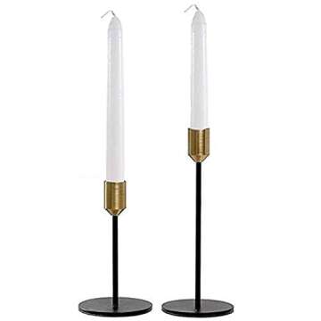KiaoTime Set of 2 Brass Gold Black Taper Candle Holders Candlestick Holders Centerpiece Decorative V...