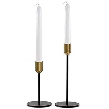 KiaoTime Set of 2 Brass Gold Black Taper Candle Holders Candlestick Holders Centerpiece Decorative V...