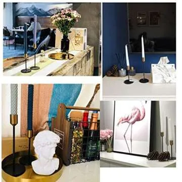 KiaoTime Set of 2 Brass Gold Black Taper Candle Holders Candlestick Holders Centerpiece Decorative Vintage & Modern Candlelight Dinner Metal Candlestick Holders for Table Mantel Wedding Housewarming